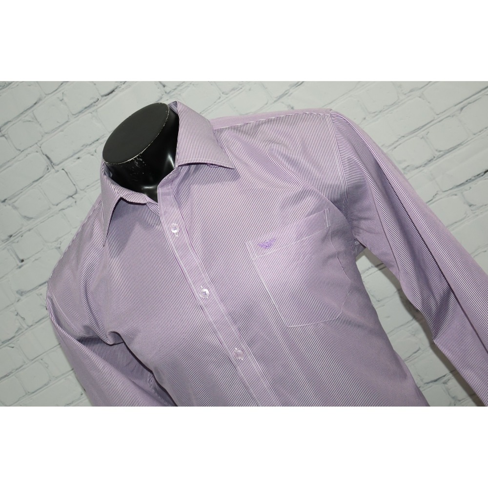 Armani Collezioni Button Down Mens 44 or 2XL or 18 Purple Striped Made In Italy
